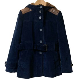 【中古】良品 PRADA プラダ コーデュロイ ショルダーレザーパッチ 裏ボア フーディーコート ジャケット 36S ネイビー レディース Luxs ブランド古着のリュクス