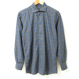【中古】美品 Ermenegildo Zegna エルメネジルドゼニア チェック ロングスリーブ シャツ サイズS ネイビー メンズ Luxs ブランド古着のリュクス