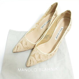 【中古】良品 Manolo Blahnik マノロブラニク レース ポインテッドトゥ パンプス サイズ39 26cm相当 ピンクベージュ レディース Luxs ブランド古着のリュクス