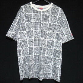 【中古】美品 KENZO ケンゾー フラワー柄×チェック柄 プリント 半袖 Tシャツ Lサイズ ホワイト×ブラック メンズ Luxs ブランド古着のリュクス