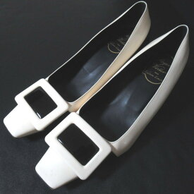 【中古】美品 Roger Vivier ロジェヴィヴィエ ベルヴィヴィエ パテントレザー スクエアトゥ パンプス サイズ36.5 約23.5cm ホワイト ブラック レディース Luxs ブランド古着のリュクス