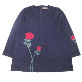 【中古】良品 トヨコサイトウ 斎藤都世子 バラ刺繍 バックジップ ニット プルオーバー セーター カットソー 長袖 花柄 紺 ネイビー レディース Luxs ブランド古着のリュクス