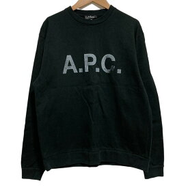 【中古】良品 A.P.C. アーペーセー イエナ別注 ロゴプリント スウェットライク ロングスリーブカットソー XS ブラック レディース Luxs ブランド古着のリュクス