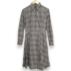 【中古】美品 ASPESI アスペジ グレンチェック ウール カシミヤブレンド 長袖 ロング シャツワンピース サイズ40 グレー×ブラウン レディース Luxs ブランド古着のリュクス