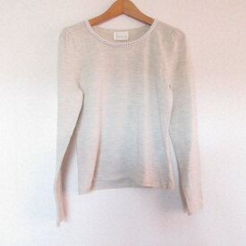 【中古】美品 Harrods ハロッズ パールネック ロングスリーブ ニットカットソー プルオーバー グレー レディース Luxs ブランド古着のリュクス