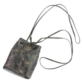 【中古】美品 MIU MIU ミュウミュウ ナッパレザー ミニポシェット ショルダーバッグ 5NF460 ブラック ブロンズ レディース Luxs ブランド古着のリュクス