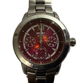 【中古】美品 SEIKO セイコー SS ソーラー アナログ 腕時計 ウォッチ V14J-0BC0 シルバーカラー ボルドー レディース Luxs ブランド古着のリュクス