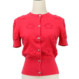 【中古】美品 CHANEL シャネル ココマークボタン カメリアジャガード カシミヤ100％ 半袖 ニットカーディガン P56229 サイズ34 ピンク レディース Luxs ブランド古着のリュクス