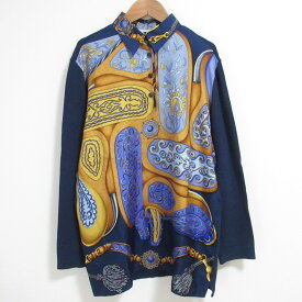 【中古】良品 HERMES エルメス FESTIVAL ツイルレーヌ ロングスリーブ ニットポロシャツ サイズL ネイビー レディース Luxs ブランド古着のリュクス