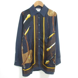 【中古】美品 HERMES エルメス クリッククラック ツイルレーヌ ロングスリーブ ニットシャツ サイズ40 ネイビー レディース Luxs ブランド古着のリュクス