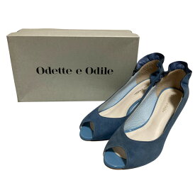 【中古】ODETTE E ODILE オデットエオディール スウェード オープントゥ フリルパンプス 24.5cm ブルー レディース パンプス 美品