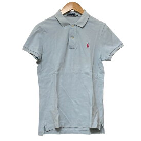 【中古】美品 RALPH LAUREN ラルフローレン THE SKINNY POLO ポニーロゴ 半袖 ポロシャツ カットソー L ライトブルー レディース Luxs ブランド古着のリュクス