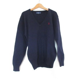 【中古】美品 RALPH LAUREN ラルフローレン Vネック 長袖 ウールニット セーター L ネイビー レディース Luxs ブランド古着のリュクス
