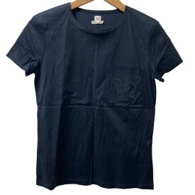【中古】美品 HERMES エルメス 刺繍ポケット クルーネック Tシャツ サイズ34 ブラック レディース Luxs ブランド古着のリュクス