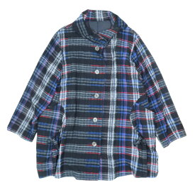 【中古】美品 慈雨 ジウ センソユニコ ウール オーバーサイズ コート ギャザー チェック柄 ジャケット ブルゾン アウター 40 黒 青 白 マルチ レディース Luxs ブランド古着のリュクス