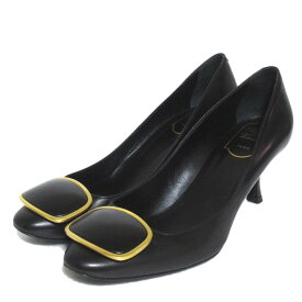 【クーポン+P2倍 1/9〜1/16】【中古】美品 Roger Vivier ロジェヴィヴィエ VERTIGO レザー パンプス サイズ38 25cm相当 ブラック×ゴールド金具 レディース Luxs ブランド古着のリュクス