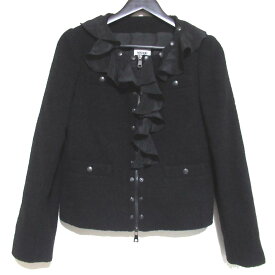 【中古】美品 MOSCHINO モスキーノ スナップボタンデザイン フリル ツイード ノーカラージャケット サイズI42 ブラック レディース Luxs ブランド古着のリュクス