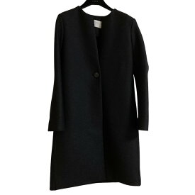 【中古】美品 Harris Wharf London ハリスワーフロンドン ノーカラー ロングコート サイズ38 ブラック レディース Luxs ブランド古着のリュクス