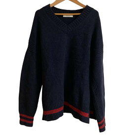 【中古】美品 CINOH チノ Vネック ライン ニット プルオーバー セーター サイズF ネイビー レディース Luxs ブランド古着のリュクス