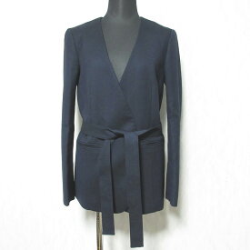 【中古】美品 BEIGE ベイジ ウール ノーカラージャケット 0 ネイビー レディース Luxs ブランド古着のリュクス