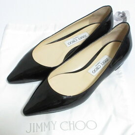 【中古】美品 JIMMY CHOO ジミーチュウ パテントレザー ポインテッドトゥ フラットパンプス 36.5 23.5cm相当 ブラック レディース Luxs ブランド古着のリュクス