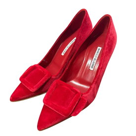 【中古】未使用 MANOLO BLAHNIK マノロブラニク メイセール ベロア ポインテッドトゥ パンプス サイズ37 24cm相当 レッド レディース Luxs ブランド古着のリュクス