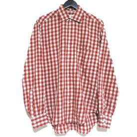 【クーポン+P2倍 1/24〜1/29】【中古】美品 Loro Piana ロロピアーナ ギンガムチェック柄 長袖 シャツ Mサイズ オフホワイト×レッド系 メンズ Luxs ブランド古着のリュクス