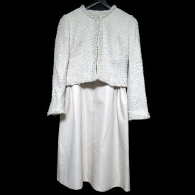 【中古】美品 CELFORD セルフォード ツイード ノーカラージャケット+ワンピース オケージョン アンサンブル サイズ36/38 ピンクベージュ レディース Luxs ブランド古着のリュクス