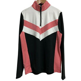 【中古】RLX RALPH LAUREN アールエルエックス ラルフローレン ハーフジップトップス ゴルフウェア サイズM ブラック ピンク レディース 長袖カットソー 美品