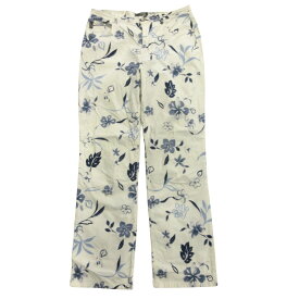 【中古】 LES COPAINS レコパン 花柄 パンツ スラックス 44/30 白 ホワイト ネイビー レディース Luxs ブランド古着のリュクス