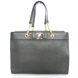 【中古】美品 Salvatore Ferragamo サルヴァトーレフェラガモ VARA BOW LEATHER TOTE ヴァラリボン チェーン トートバッグ 21H500 ブラック レディース Luxs ブランド古着のリュクス