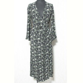 【中古】GANNI ガニー 花柄 ラップワンピース 1577-399-0144 サイズ32 ブラック レディース 長袖ロング丈ワンピース 美品