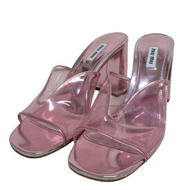 【中古】美品 miumiu ミュウミュウ チャンキーヒール PVC ビニール ミュール サンダル 39 25.5cm相当 ピンク レディース Luxs ブランド古着のリュクス