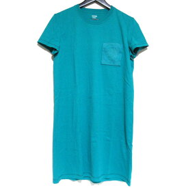 【中古】美品 24SS HERMES エルメス 半袖 胸ポケット刺繍 ひざ上丈 カットソーワンピース サイズ40 ターコイズブルー レディース Luxs ブランド古着のリュクス