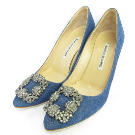 【中古】美品 MANOLO BLAHNIK マノロブラニク ハンギシ デニム ハイヒール パンプス 36 1/2 23.5cm インディゴブルー レディース Luxs ブランド古着のリュクス