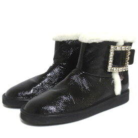 【クーポン+P2倍 1/9〜1/16】【中古】新品同様 Roger Vivier ロジェヴィヴィエ ストラスバックル ムートン ショートブーツ サイズ41 28cm相当 ブラック レディース Luxs ブランド古着のリュクス