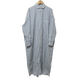 【中古】美品 クリーニング済 TICCA ティッカ ソメロス生地 スクエアビッグシャツ ロング ワンピース F ネイビー ホワイト レディース Luxs ブランド古着のリュクス