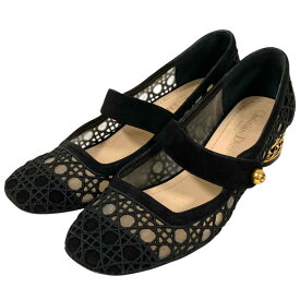 【中古】美品 Dior クリスチャンディオール カナージュ コード刺繍 アイコン パンプス サイズ36.5 約23.5cm ブラック ゴールドカラー レディース Luxs ブランド古着のリュクス