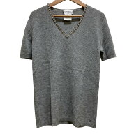 【中古】美品 99P CHANEL シャネル パールVネック カシミヤ 半袖ニットカットソー P12571 SIZE40 グレー …