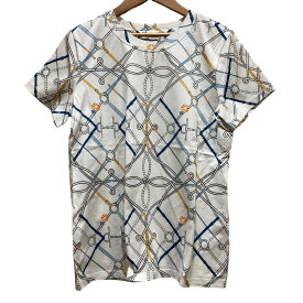 【中古】美品 HERMES エルメス parcours sans faute プリント Tシャツ カットソー size44 ホワイト レディース Luxs ブランド古着のリュクス