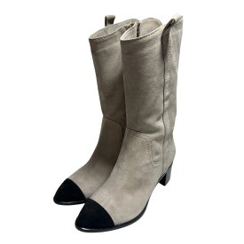 【中古】未使用 CHANEL シャネル スエード バイカラー ショートブーツ サイズ35C 22cm相当 ベージュ レディース Luxs ブランド古着のリュクス