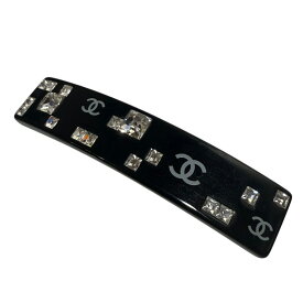 【中古】美品 08A CHANEL シャネル ココマーク ラインストーン バレッタ ブラック レディース Luxs ブランド古着のリュクス