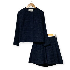 【中古】美品 Spick & Span スピックアンドスパン ツイード ノーカラージャケット ショートパンツ セットアップ サイズ36 ネイビー レディース Luxs ブランド古着のリュクス