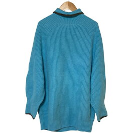 【中古】美品 22AW Spick and Span スピックアンドスパン ミドルゲージ畦ライン ビッグタートル ニットセーター ブルー レディース Luxs ブランド古着のリュクス