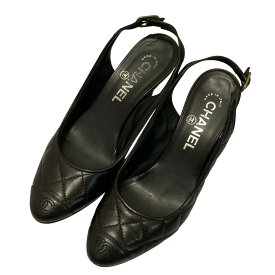 【中古】美品 CHANEL シャネル ココマーク マトラッセ スリングバックパンプス サイズ36C 約23cm ブラック レディース Luxs ブランド古着のリュクス