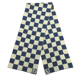 【中古】美品 FENDI フェンディ フラッグチェック ズッカ マフラー ストール ウール 青 ブルー 白 ホワイト メンズ レディース Luxs ブランド古着のリュクス