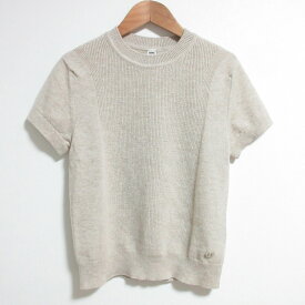 【中古】美品 24SS HERMES エルメス カシミヤ サークルロゴ クルーネック 半袖 ニット セーター 38サイズ ベージュ レディース Luxs ブランド古着のリュクス