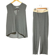 【中古】美品 CHIGNON シニヨン ベスト ハイウエスト ラップパンツ セットアップ サイズF グレー レディ…