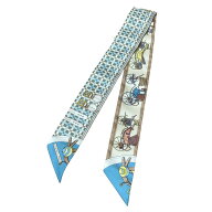 【中古】未使用 HERMES エルメス LES VOITURES NOUVELLE ツイリー シルクスカーフ ブルー×マルチカラー …