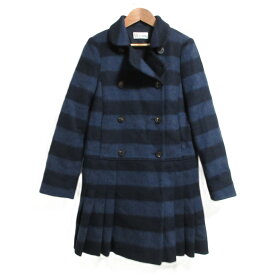 【ポイント2倍】【中古】美品 RED VALENTINO レッドヴァレンティノ ボーダーダブルブレストコート 38サイズ ネイビー レディース Luxs ブランド古着のリュクス